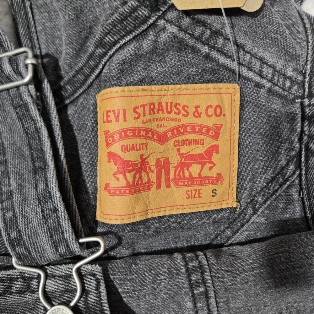 Levis Mens Small Relaxed Loose Overalls Faded Gray Black Denim Cotton S